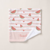 Schattigee watermeloen op roze strepen patroon gep bad handdoek (Wasdoekje)
