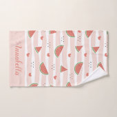 Schattigee watermeloen op roze strepen patroon gep bad handdoek (Handdoek)