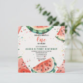 Schattigee Watermeloen Pun Eerste Verjaardag Kaart (Staand voorkant)