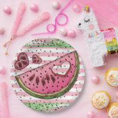 Schattigee Watermeloen Roze Groene Glitter Verjaar Papieren Bordje (Feest)