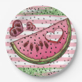 Schattigee Watermeloen Roze Groene Glitter Verjaar Papieren Bordje (Voorkant)