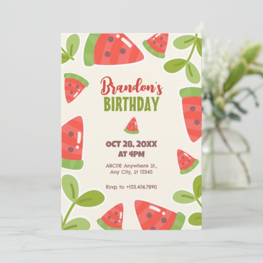 Schattigee watermeloen verjaardag kaart (Staand voorkant)