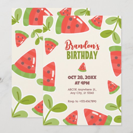 Schattigee watermeloen verjaardag kaart (Voorkant / Achterkant)