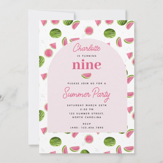 Schattigee watermeloen zomer roze meisje verjaarda kaart (Voorkant)