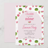 Schattigee watermeloen zomer roze meisje verjaarda kaart (Voorkant / Achterkant)