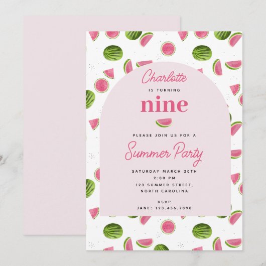 Schattigee watermeloen zomer roze meisje verjaarda kaart (Voorkant / Achterkant)