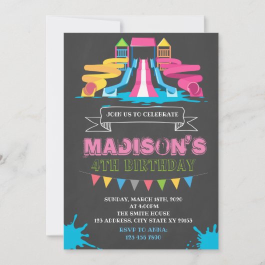 Schattigee Waterpark verjaardagsfeestuitnodiging Kaart (Voorkant)