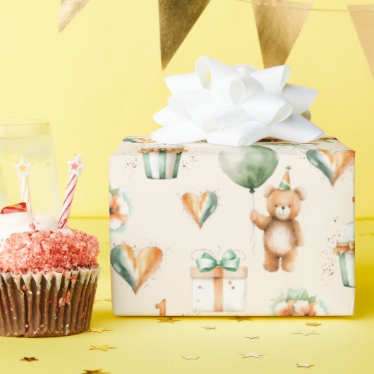 Schattigee Waterverf 1e Verjaardag Cupcake Cadeaupapier (Verjaardagsfeest)
