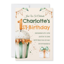 Schattigee Waterverf 1e Verjaardag Cupcake & Gift