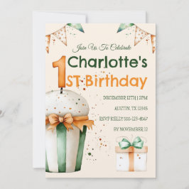 Schattigee Waterverf 1e Verjaardag Cupcake & Gift