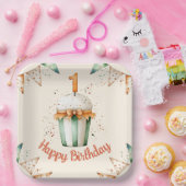 Schattigee Waterverf 1e Verjaardag Cupcake Papieren Bordje (Feest)