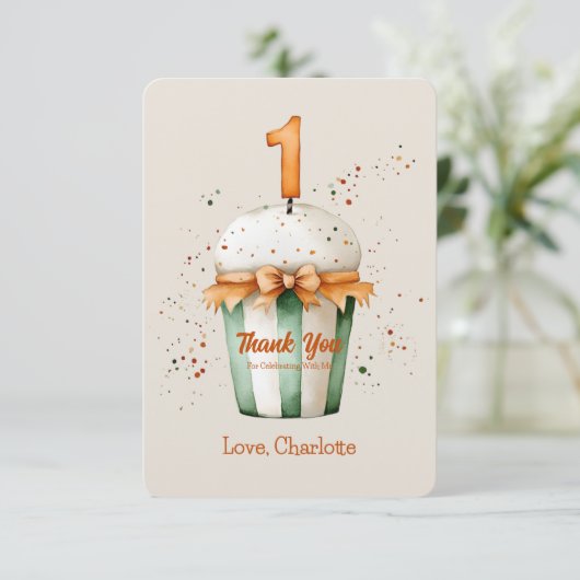 Schattigee Waterverf 1e Verjaardag Dankjewel Kaart (Staand voorkant)