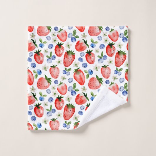 Schattigee Waterverf Aardbei en Blueberry Pattern Bad Handdoek (Wasdoekje)