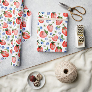Schattigee Waterverf Aardbei en Blueberry Pattern Cadeaupapier