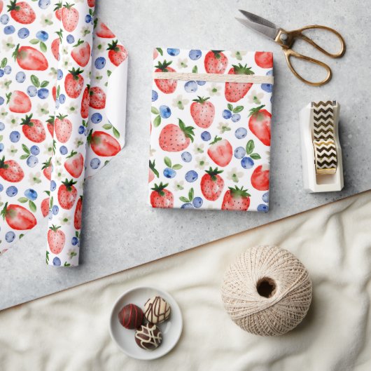 Schattigee Waterverf Aardbei en Blueberry Pattern Cadeaupapier (Crafts)