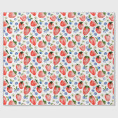 Schattigee Waterverf Aardbei en Blueberry Pattern Cadeaupapier (Vlak)