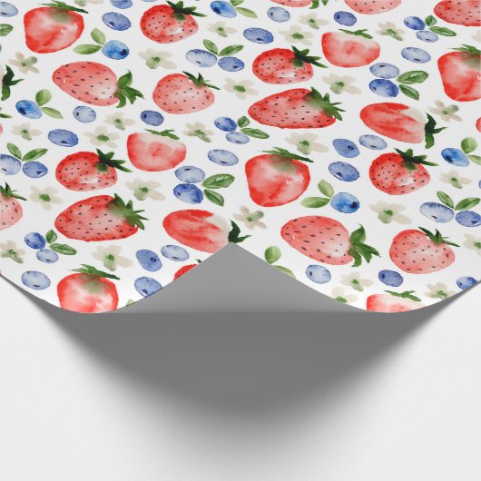 Schattigee Waterverf Aardbei en Blueberry Pattern Cadeaupapier (Hoek)