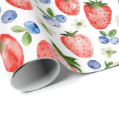 Schattigee Waterverf Aardbei en Blueberry Pattern Cadeaupapier (Rol Hoek)