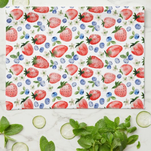 Schattigee Waterverf Aardbei en Blueberry Pattern Theedoek (Gevouwen)