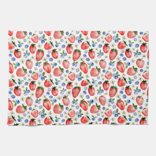 Schattigee Waterverf Aardbei en Blueberry Pattern Theedoek (Horizontaal)