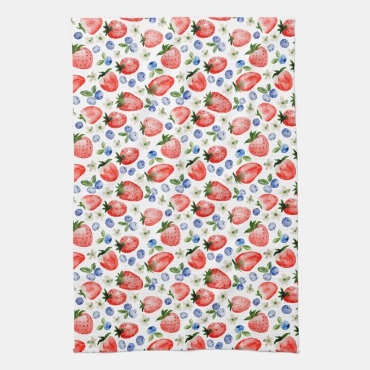 Schattigee Waterverf Aardbei en Blueberry Pattern Theedoek (Verticaal)