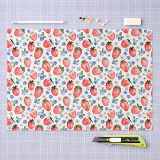 Schattigee Waterverf Aardbei en Blueberry Pattern Tissuepapier (Craft)