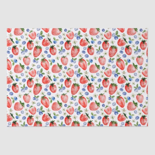 Schattigee Waterverf Aardbei en Blueberry Pattern Tissuepapier (Voorkant)
