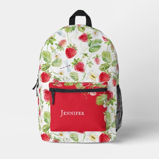 Schattigee Waterverf aardbeienvruchtenpatroon op m Bedrukte Rugzak (Voorkant)