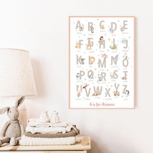 Schattigee Waterverf ABC Animal Alphabet Nursery Poster