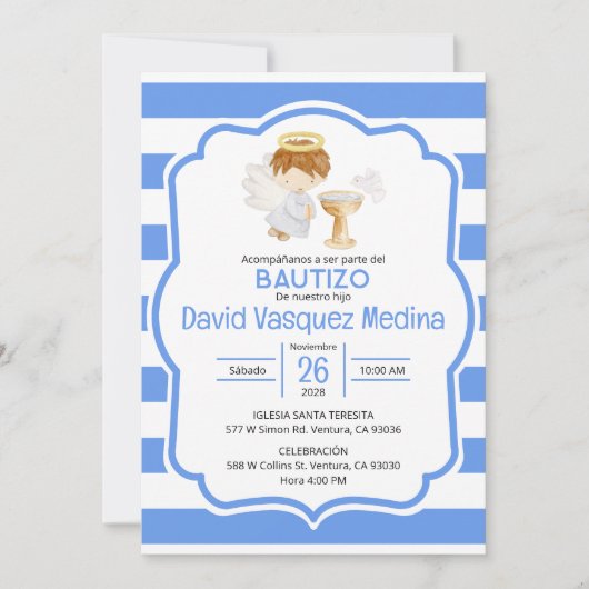 Schattigee Waterverf Angel Boy Doop in het Spaans Kaart (Voorkant)