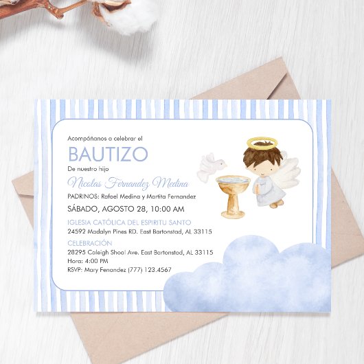 Schattigee Waterverf Angel Boy Katholieke Doop Kaart