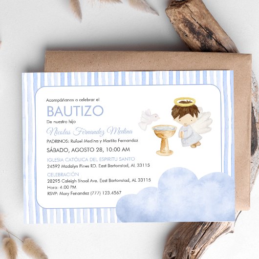 Schattigee Waterverf Angel Boy Katholieke Doop Kaart