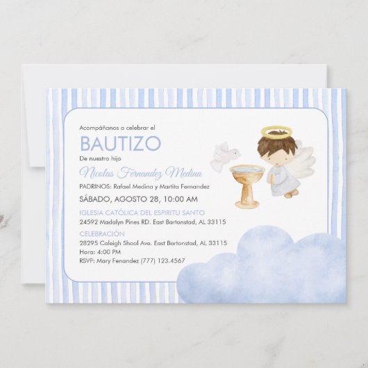 Schattigee Waterverf Angel Boy Katholieke Doop Kaart (Voorkant)
