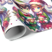 Schattigee Waterverf Anime Elves Kerst Cadeaupapier (Rol Hoek)