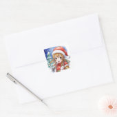Schattigee Waterverf Anime Girl Christmas Vierkante Sticker (Envelop)