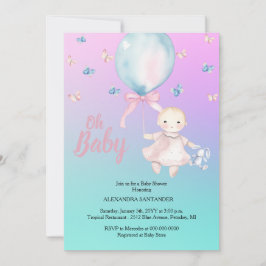 Schattigee Waterverf Aqua & Paarse Baby shower Kaart