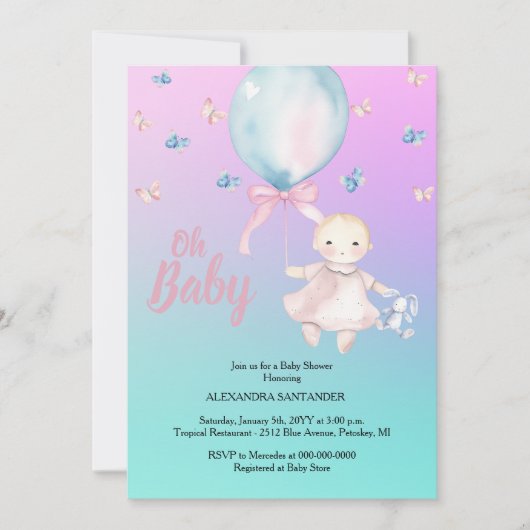 Schattigee Waterverf Aqua & Paarse Baby shower Kaart (Voorkant)