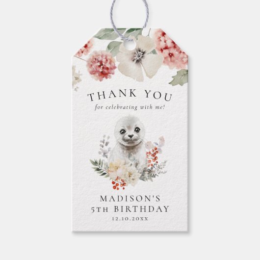 Schattigee Waterverf Arctic Seal Verjaardagsfeest Cadeaulabel (Voorkant)