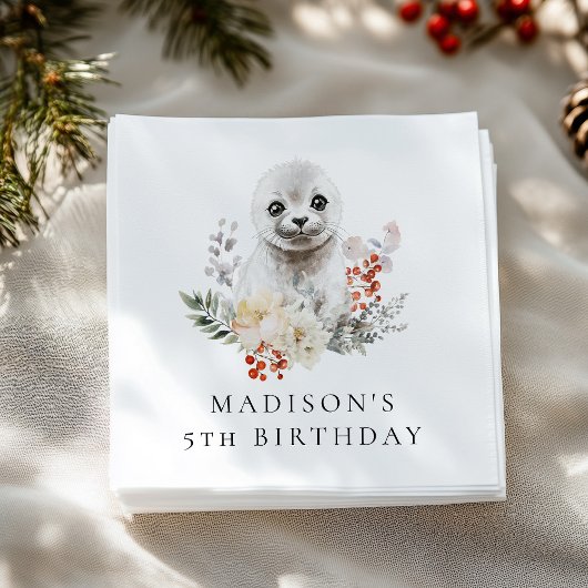 Schattigee Waterverf Arctic Seal Verjaardagsfeest Servet