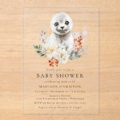 Schattigee Waterverf Arctic Seal Winter Baby showe Acryl Uitnodigingen (Voorkant)