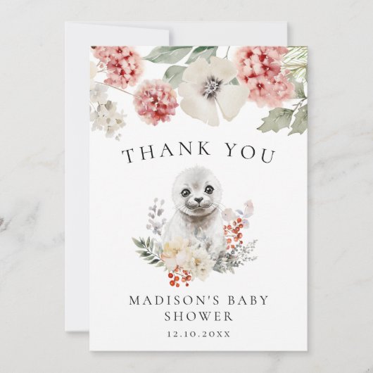 Schattigee Waterverf Arctic Seal Winter Baby showe Bedankkaart (Voorkant)