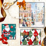Schattigee Waterverf Artistic Christmas Inpakpapier Vel<br><div class="desc">Schattigee kerstinpakpapier vellen met een verscheidenheid aan verschillende design met de kerstman,  sneeuwman,  kerststad,  argyle patroon en feestvogels.</div>
