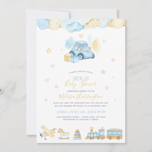 Schattigee Waterverf Auto Baby Boy Drive-By Baby s Kaart (Voorkant)