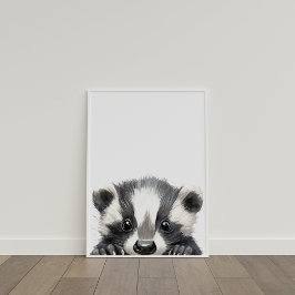 Schattigee Waterverf Baby Badger Nursery Decor Poster