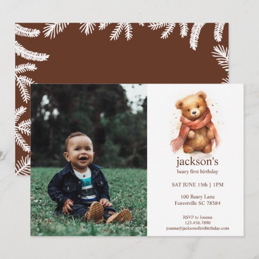 Schattigee Waterverf Baby Beer 1e Verjaardag Kaart (Voorkant / Achterkant)