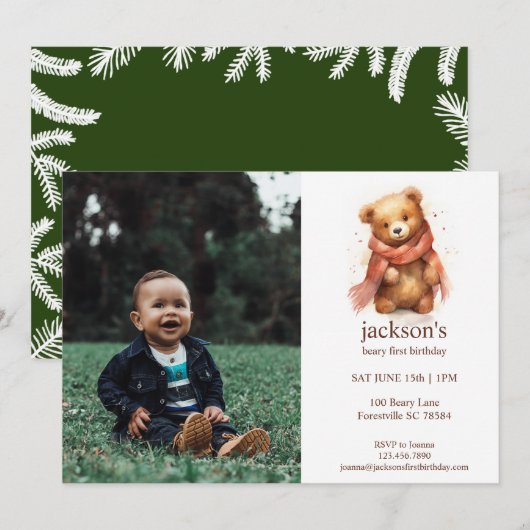 Schattigee Waterverf Baby Beer 1e Verjaardag Kaart (Voorkant / Achterkant)