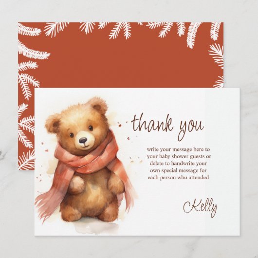 Schattigee Waterverf Baby Beer Baby shower Bedankkaart (Voorkant / Achterkant)