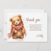 Schattigee Waterverf Baby Beer Baby shower Bedankkaart (Voorkant)