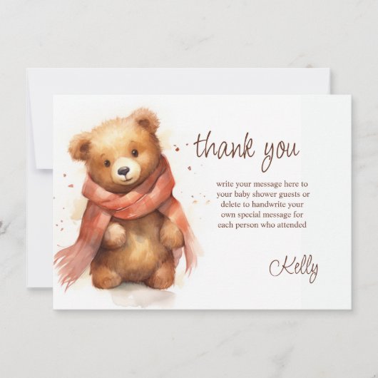 Schattigee Waterverf Baby Beer Baby shower Bedankkaart (Voorkant)