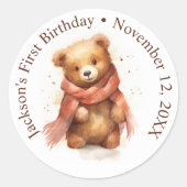 Schattigee Waterverf Baby Beer Baby shower Ronde Sticker (Voorkant)